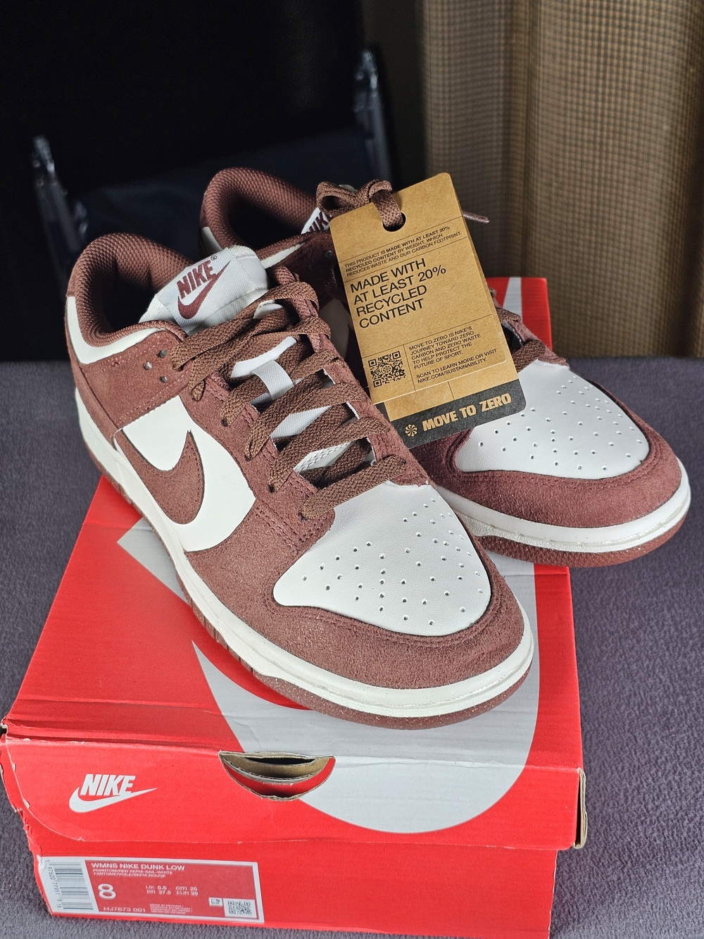 Nike Dunk Low Next Nature Red Sepia Womens Size 8 HJ7673-001 Suede New With Box